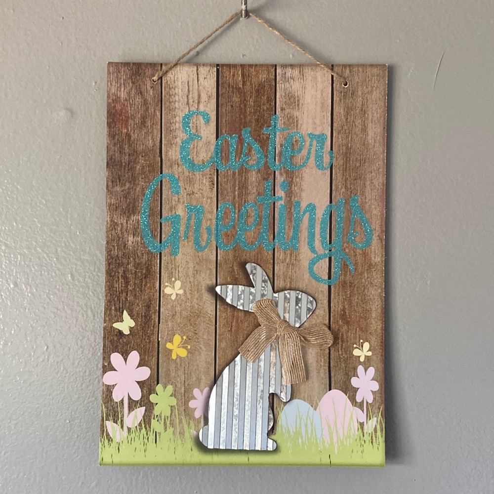 2/$20 NWT Beautiful Glittered Easter Blessings Die Cast Metal 🐇 Decoration Sign